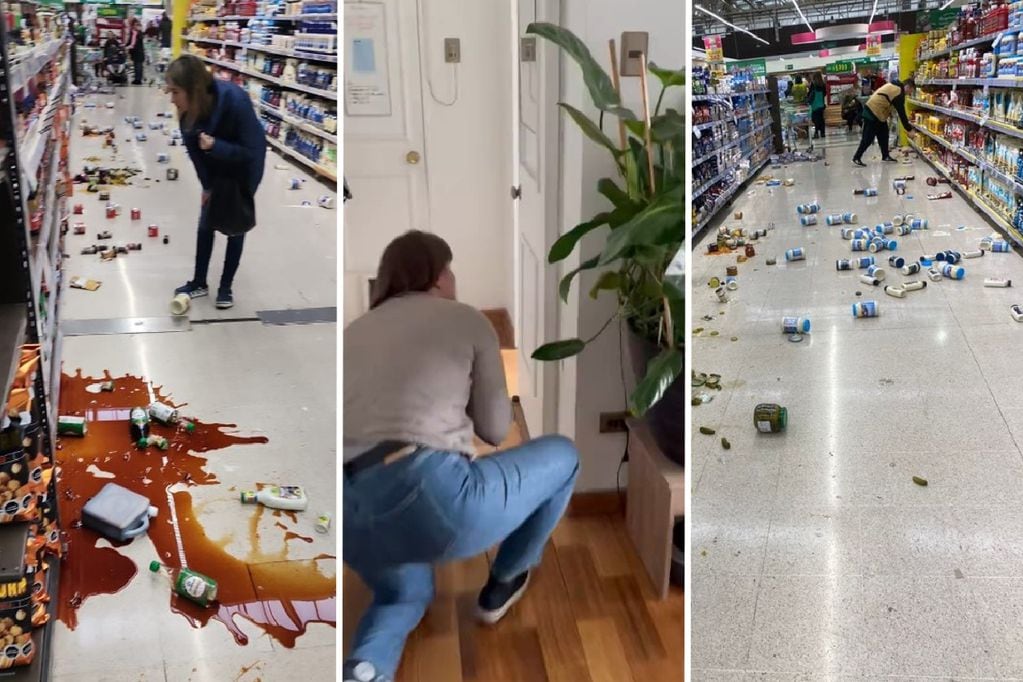 Imágenes de los efectos del temblor en supermercados y edificios.
