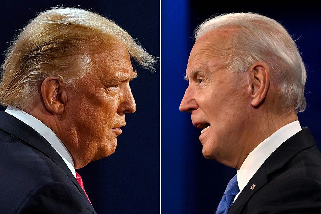 (FILES)(COMBO) This combination of file pictures created on October 22, 2020 shows US President Donald Trump (L) and Democratic Presidential candidate and former US Vice President Joe Biden during the final presidential debate at Belmont University in ...