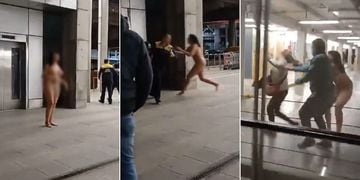 Mujer desnuda en aeropuerto