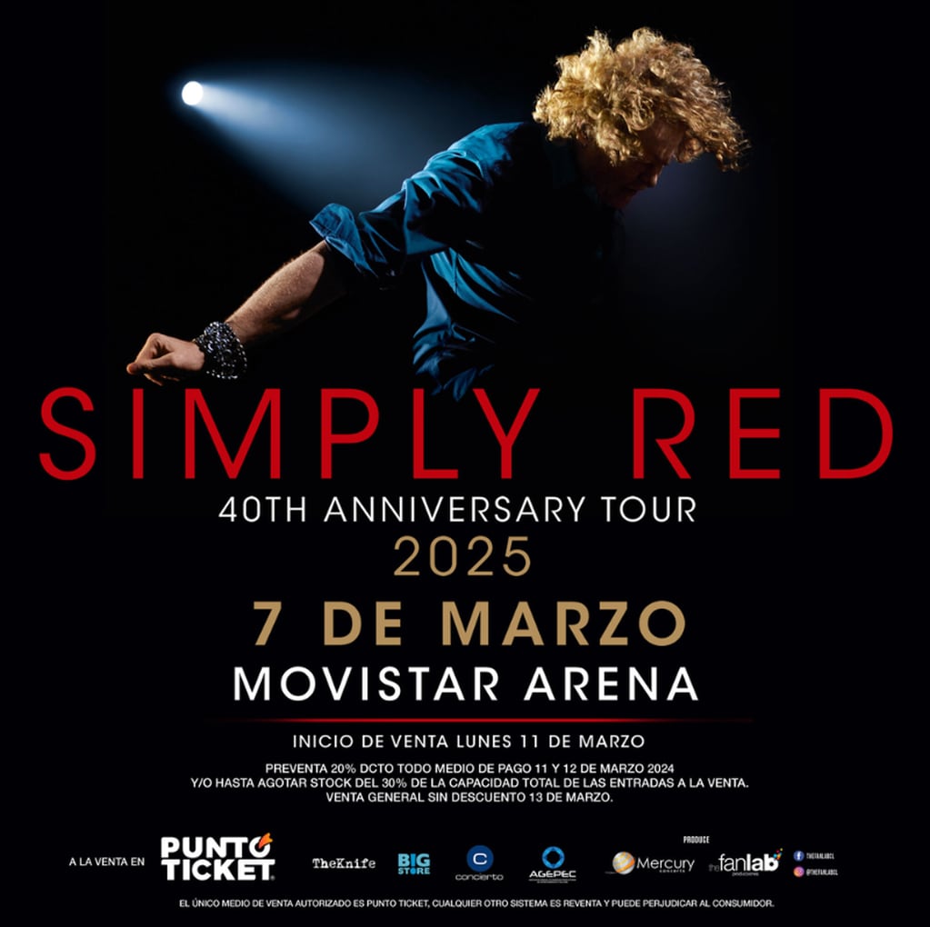 Simply Red vuelve a Chile el 7 de marzo de 2025 en el Movistar Arena