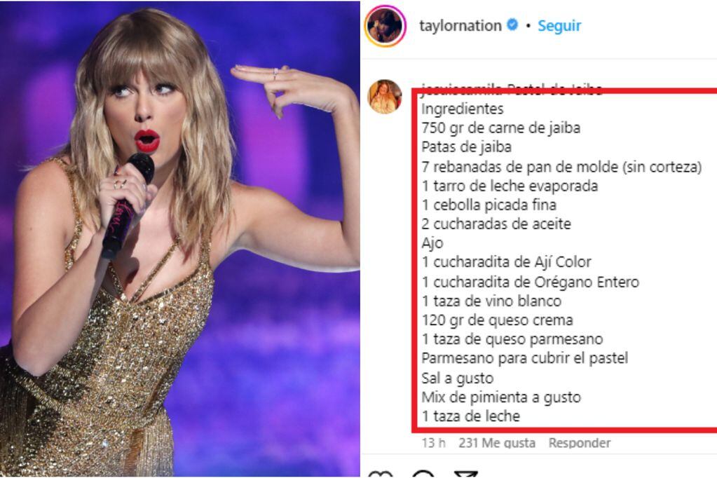 Llenan de recetas Insta de Taylor Swift por no venir a Chile