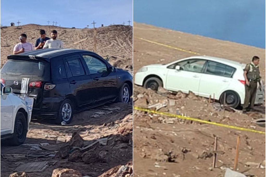 Reportan el hallazgo de tres cadáveres amarrados dentro de dos autos en el desierto de Alto Hospicio. Fotos: Alto Hospicio.