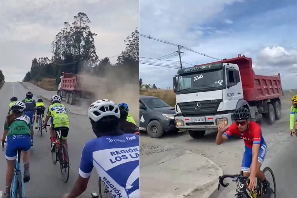 Imprudente conductor adelanta a grupo de ciclistas por la vereda en Puerto Montt