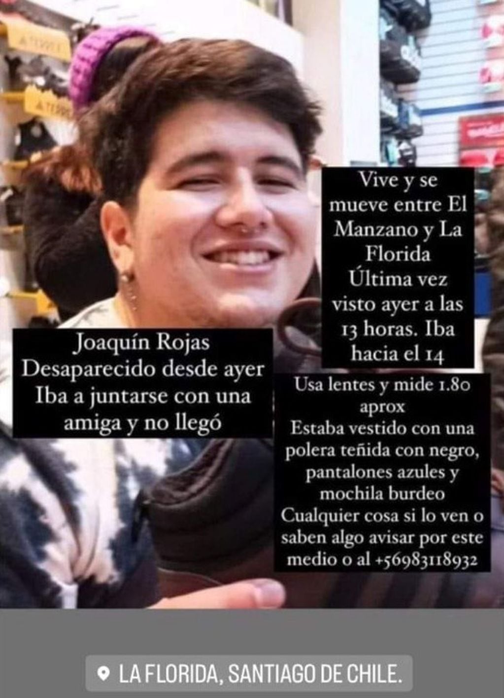 Joaquín Rojas se había perdido hace tres días en La Florida.