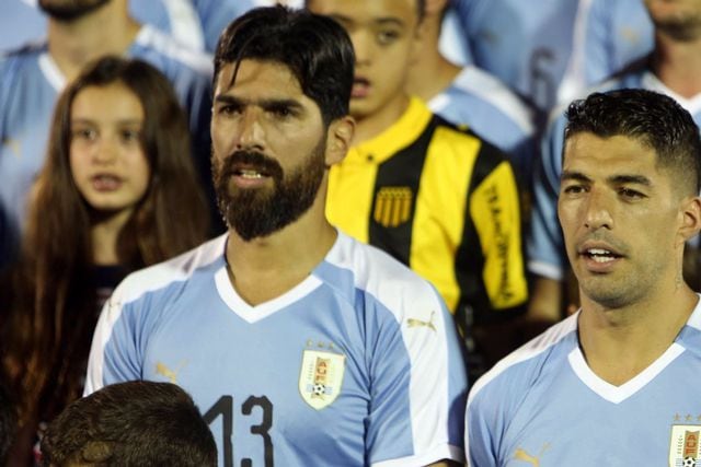 Luis Suárez y Sebastián Abreu - Selección Uruguay