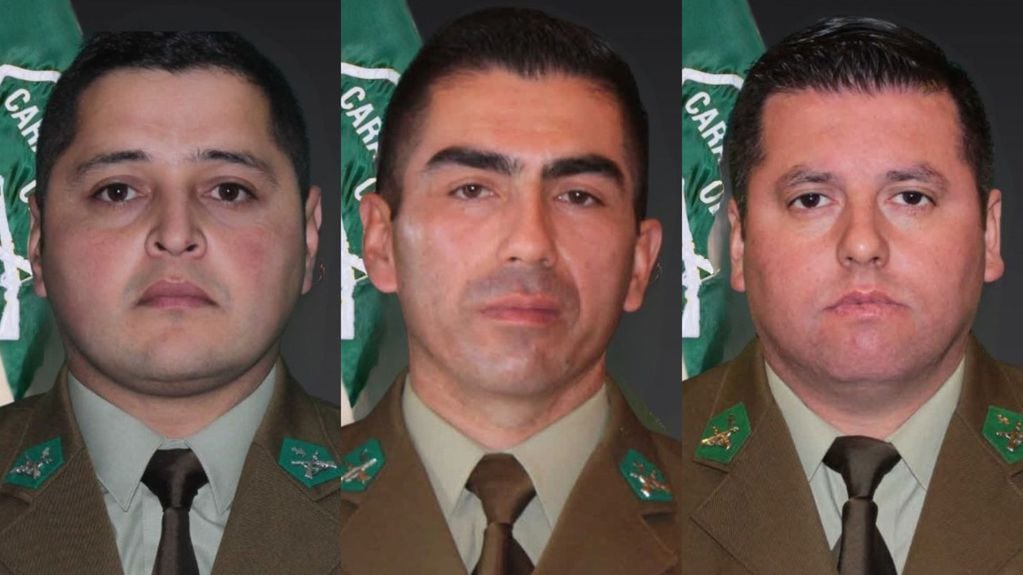 Carabineros asesinados en Cañete: Misael Vidal Cid, Sergio Arévalo Lobo y Carlos Cisterna Navarro.