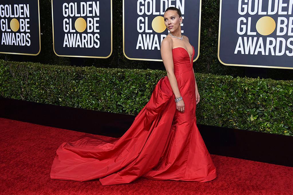 Scarlett Johansson arrives at the 77th annual Golden Globe Awards at the Beverly Hilton Hotel on Sunday, Jan. 5, 2020, in Beverly Hills, Calif. (Photo by Jordan Strauss/Invision/AP)