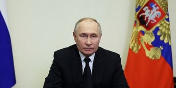 Russian President Vladimir Putin delivers a video address to the nation