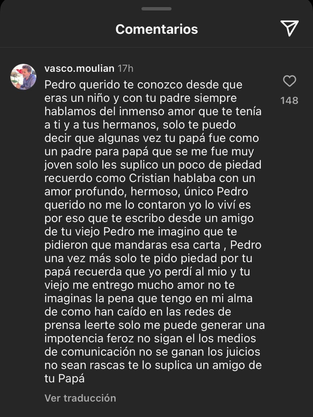 “Solo te pido piedad por tu papá”: el mensaje de Vasco Moulian a Pedro Campos tras apoyar a su hermana en querella