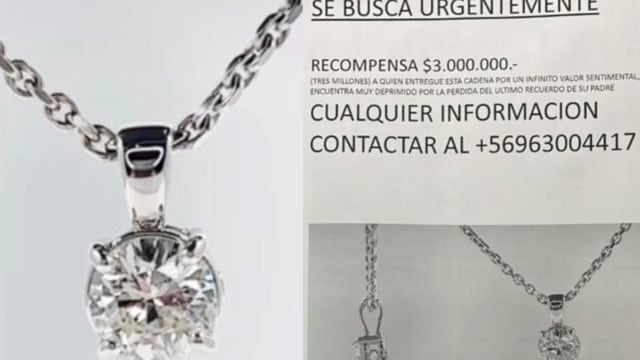 Hombre ofreció una recompensa de 3 millones de pesos para recuperar una cadena robada: tiene un valor sentimental