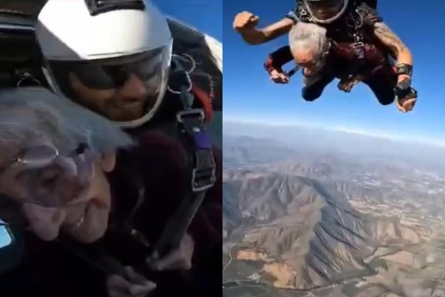 Adulta mayor de 95 años cumplió su sueño y se lanzó en paracaídas