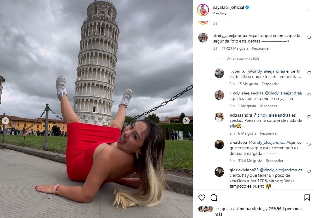 Arman escándalo por foto de Naya Fácil en la Torre de Pisa.