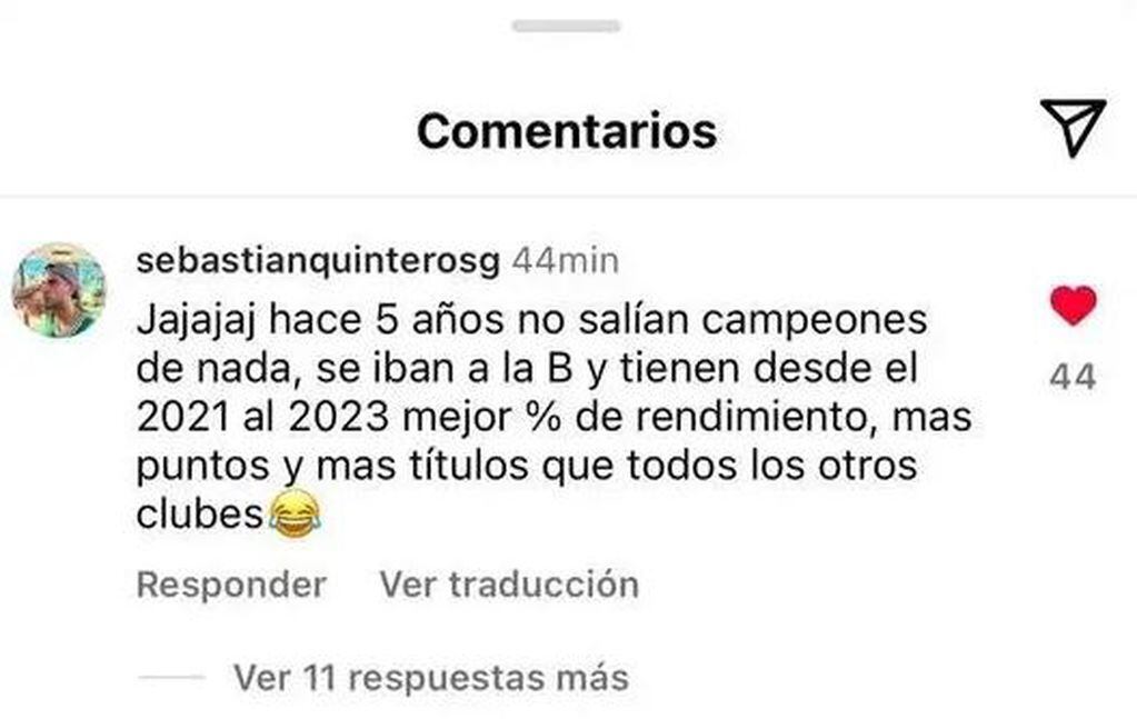 Sebastián defiende a su padre en Instagram.