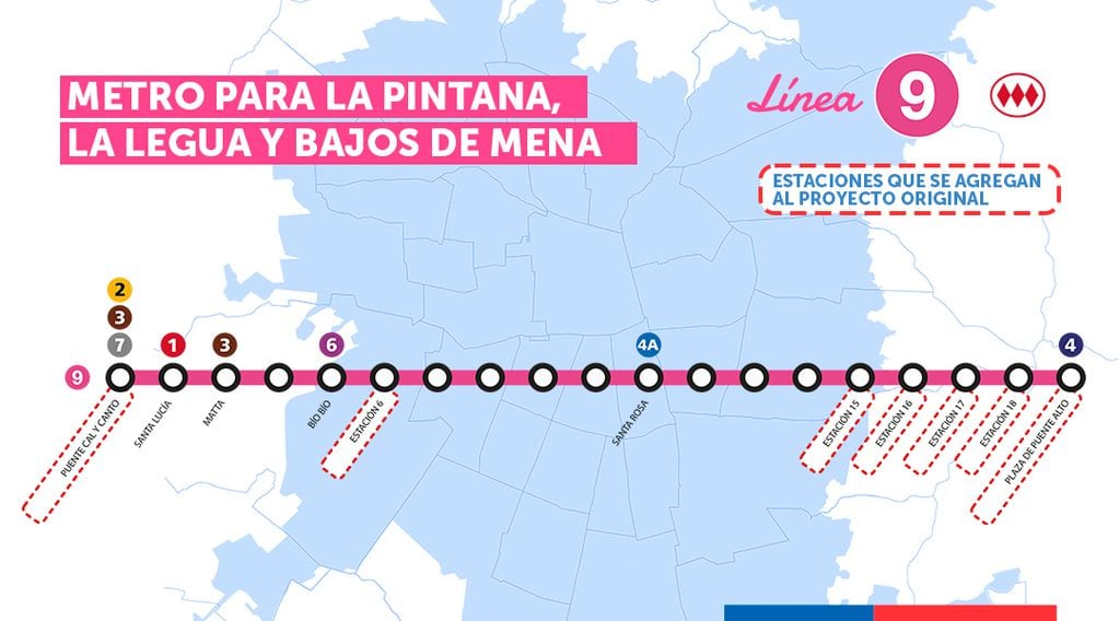 El nuevo trazado de la futura Línea 9 del Metro de Santiago considera 19 estaciones.