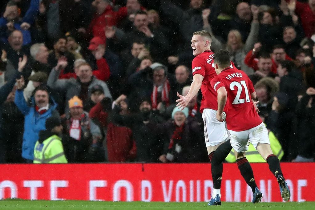 08 March 2020, England, Manchester: Manchester United's Scott McTominay celebrates scoring his side's second goal of the game during the English Premier League soccer match between Manchester United and Manch ester City at Old Trafford. Photo: Nick Potts/PA Wire/dpa