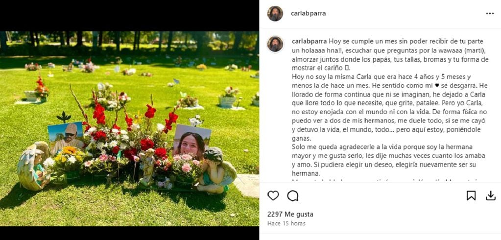 El post de Carla, la hermana de Antonia Barra.
