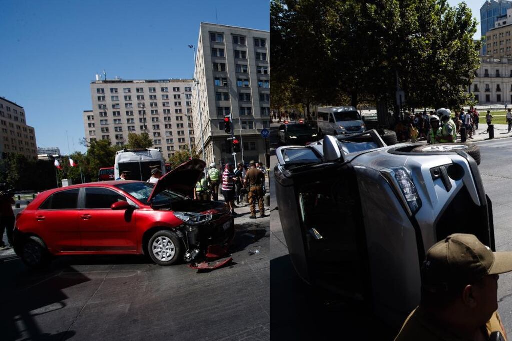 Accidente de tránsito: automóvil terminó volcado frente a La Moneda