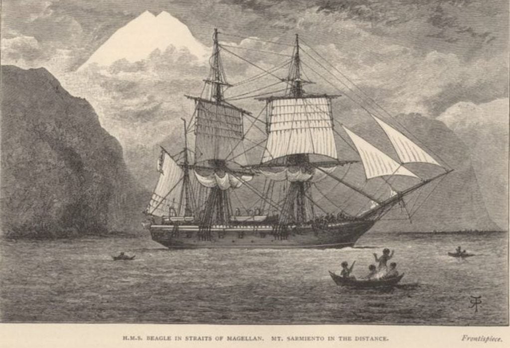 El Beagle con Charles Darwin de viaje por Magallanes.