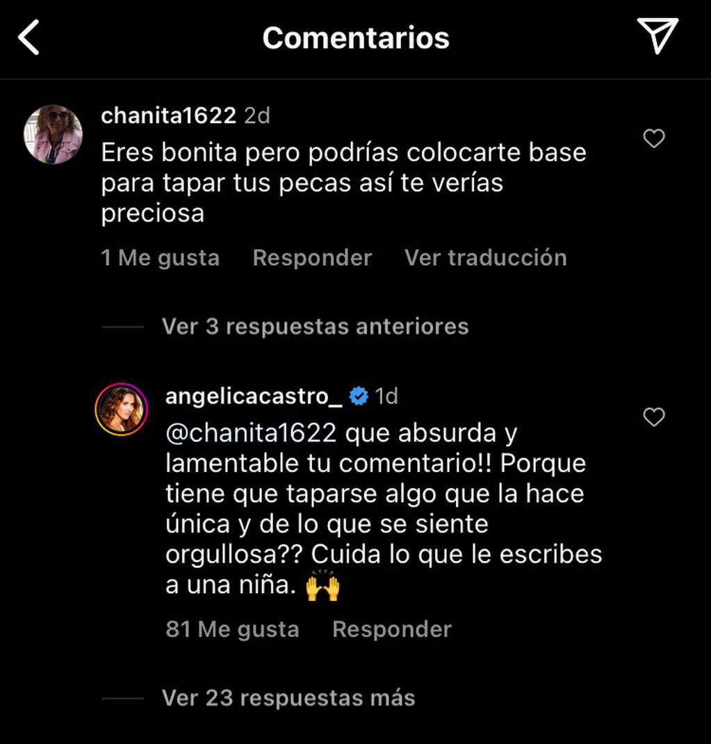 Angélica Castro defendió a su hija Laura en Instagram