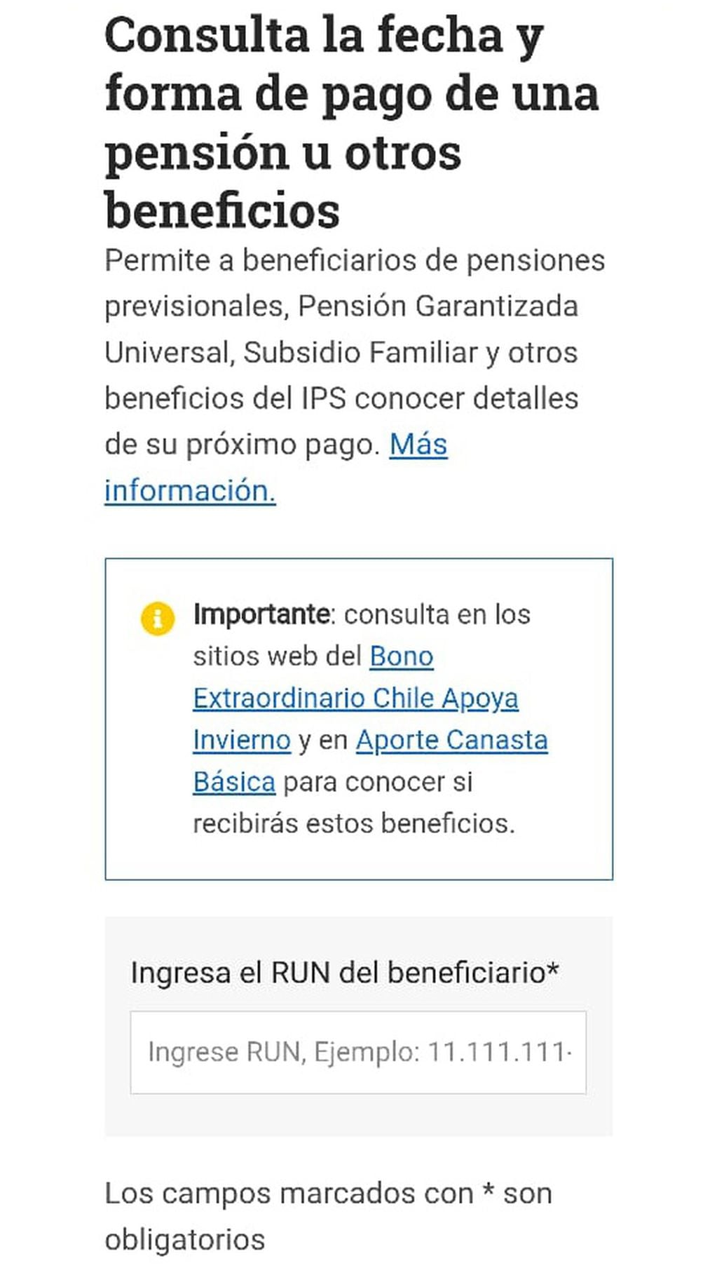 Página de consulta de beneficios del IPS.