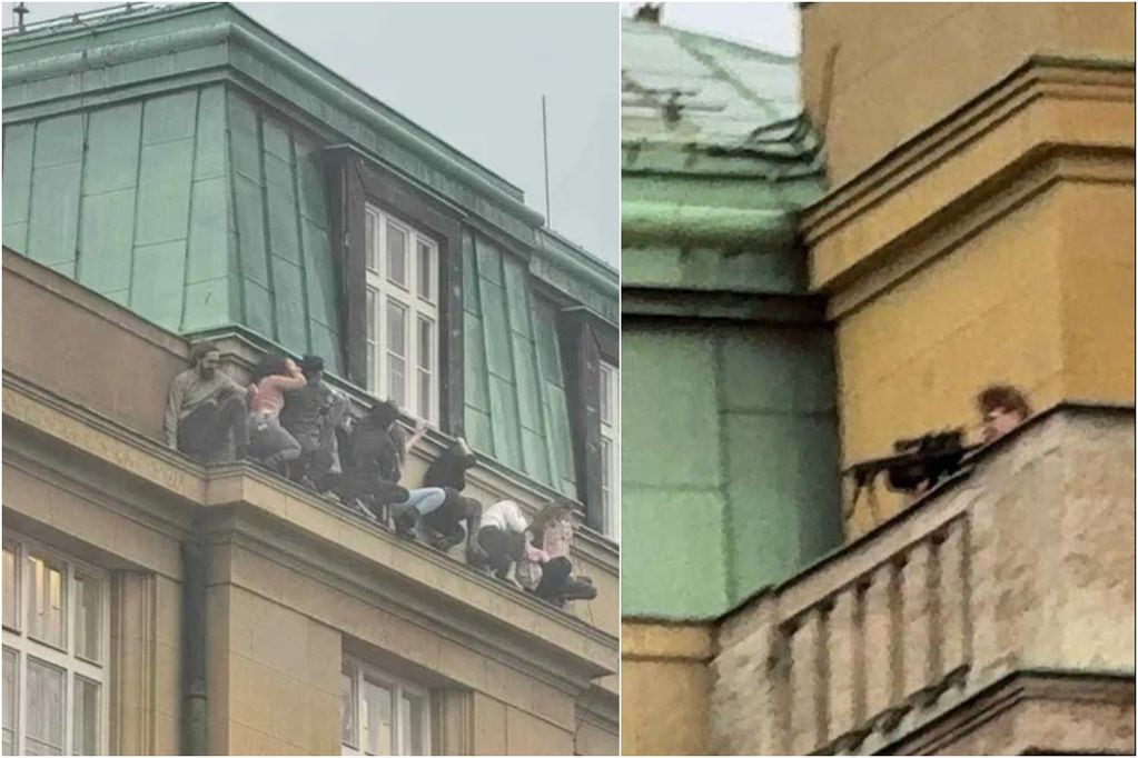 Estudiantes se colgaron del techo para arrancar de atacante del tiroteo en universidad de Praga