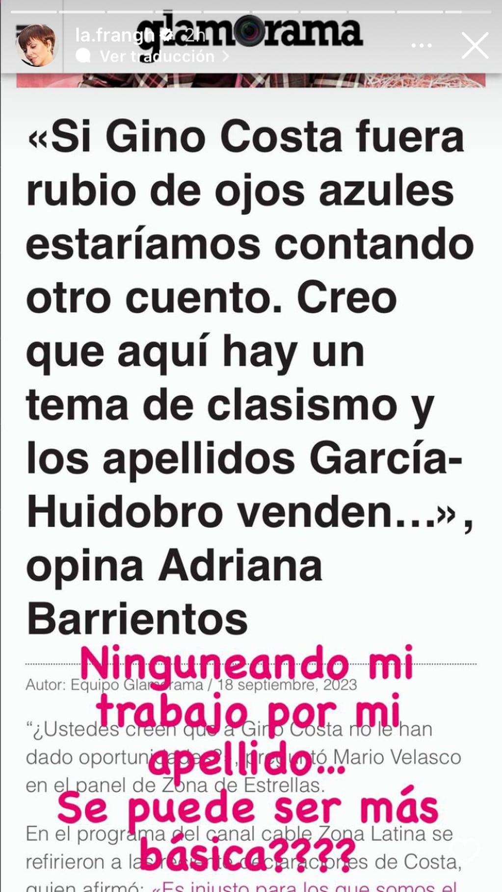Fran García-Huidobro no dejó pasar los recientes dichos de Adriana Barrientos y le respondió en redes sociales.