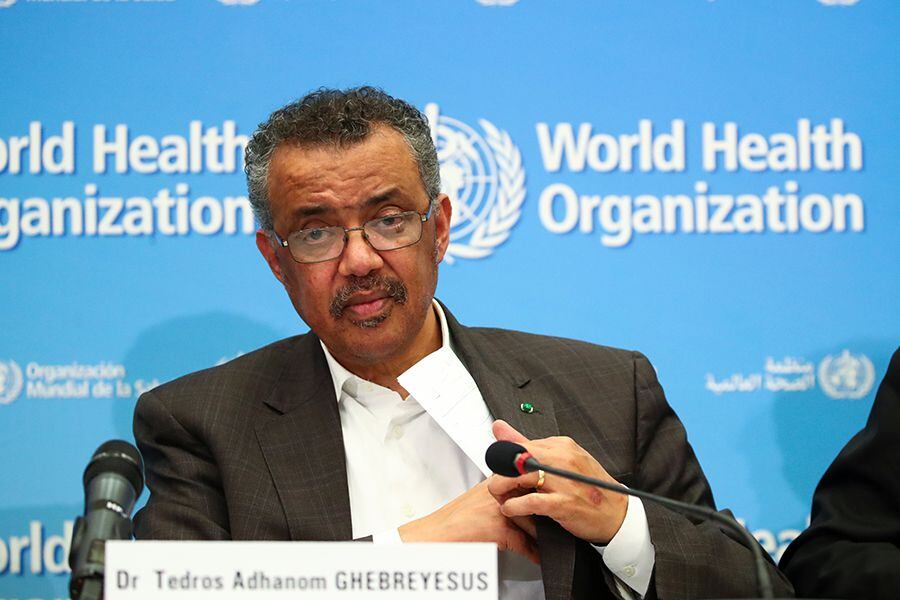 Director-General of the WHO Tedros Adhanom attends a news conference in Geneva