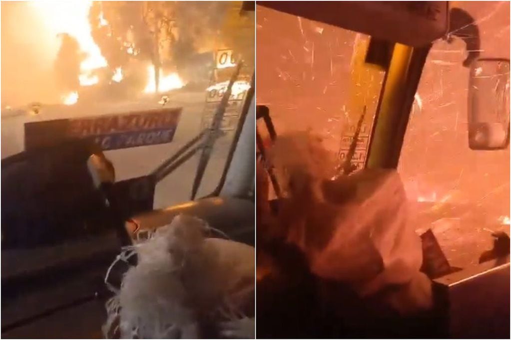 Impactantes imágenes: registro muestra micro con pasajeros atravesando las llamas en Quilpué