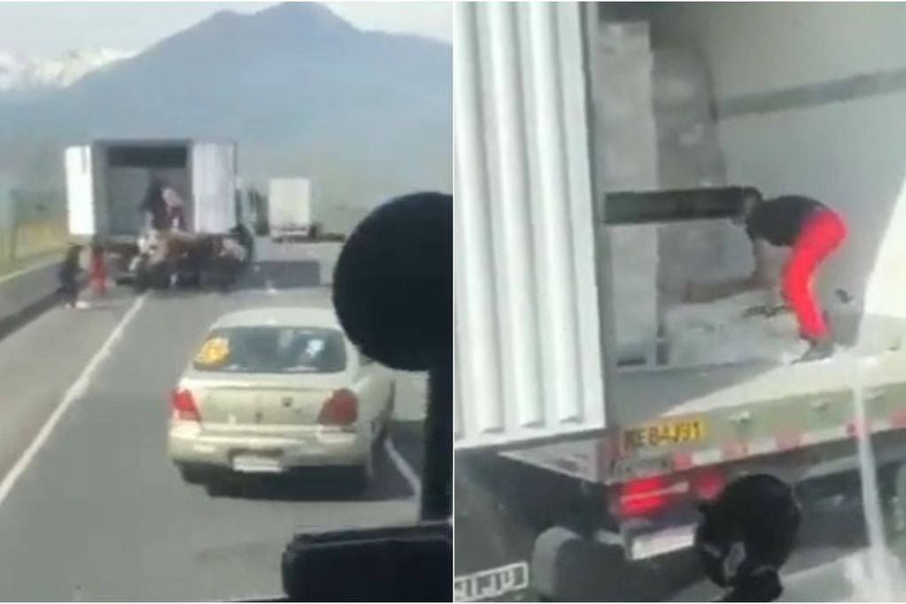 Captan a sujetos robando a camión detenido por congestión vehicular en Los Andes: iba cargado de carne