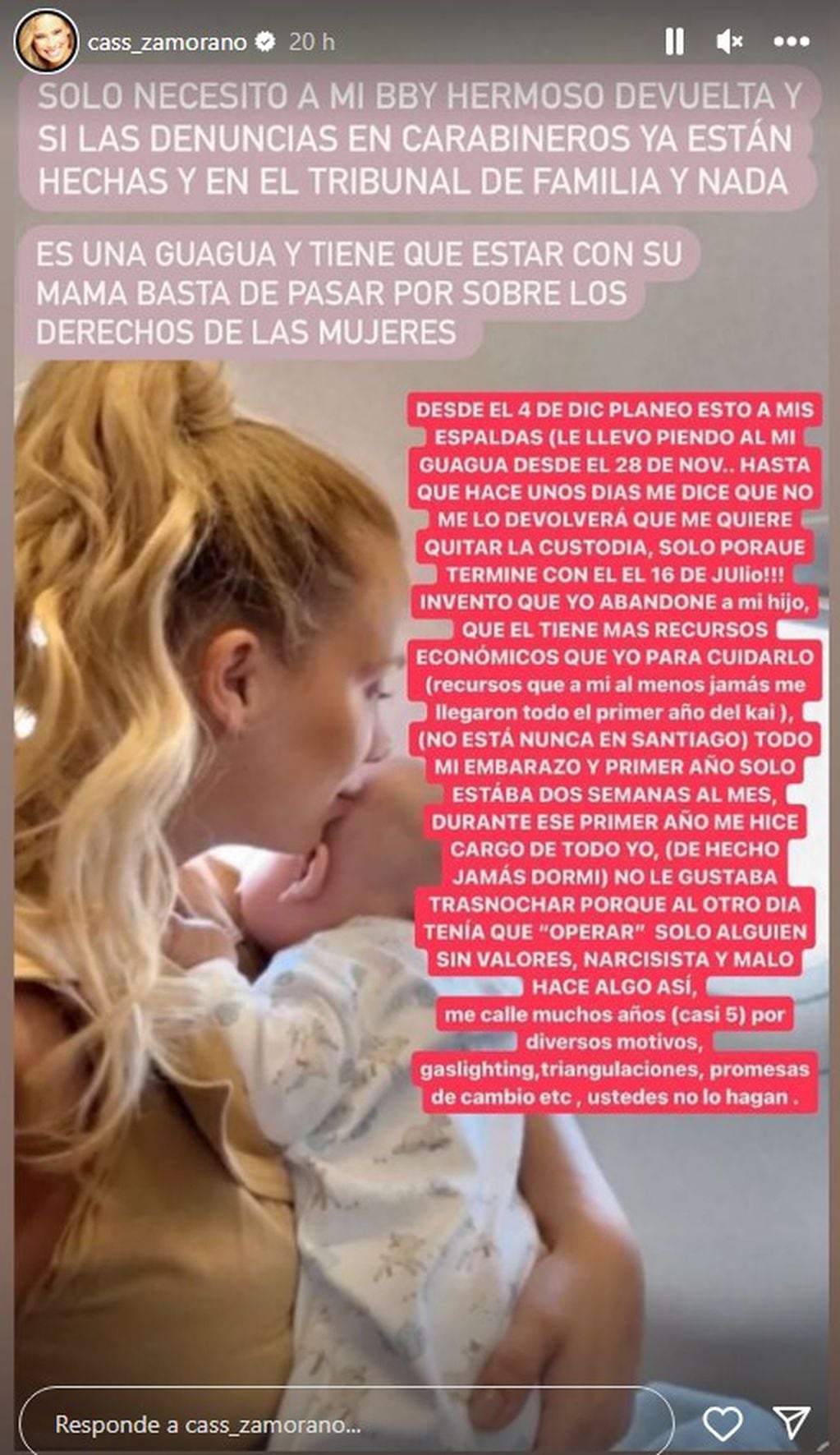 La denuncia de Cass Zamorano en Instagram.