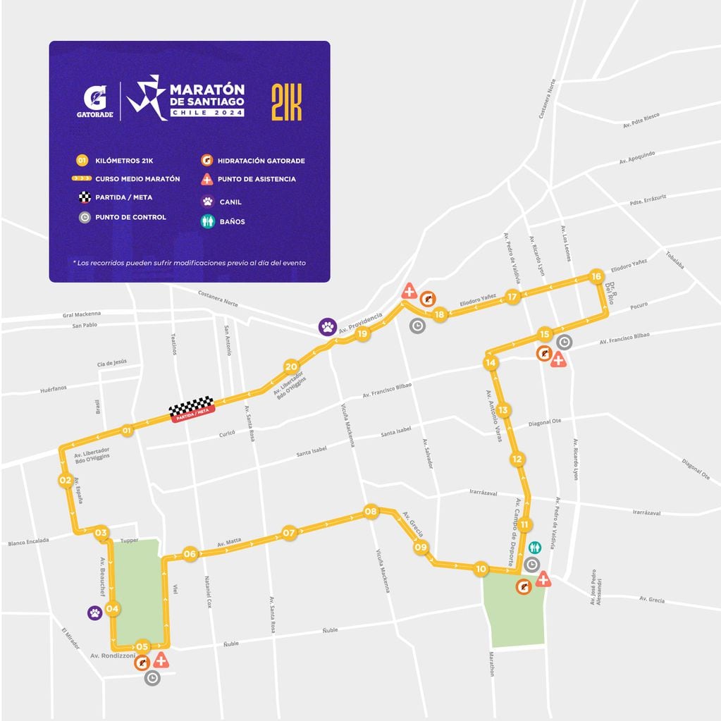 Mapa 21K. Foto: Maratón de Santiago.