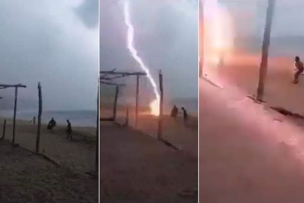 Video captó el momento exacto de la caída del rayo en una playa mexicana.