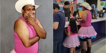 papá se hace viral por acompañar a su hija a ver Barbie vestido de rosa