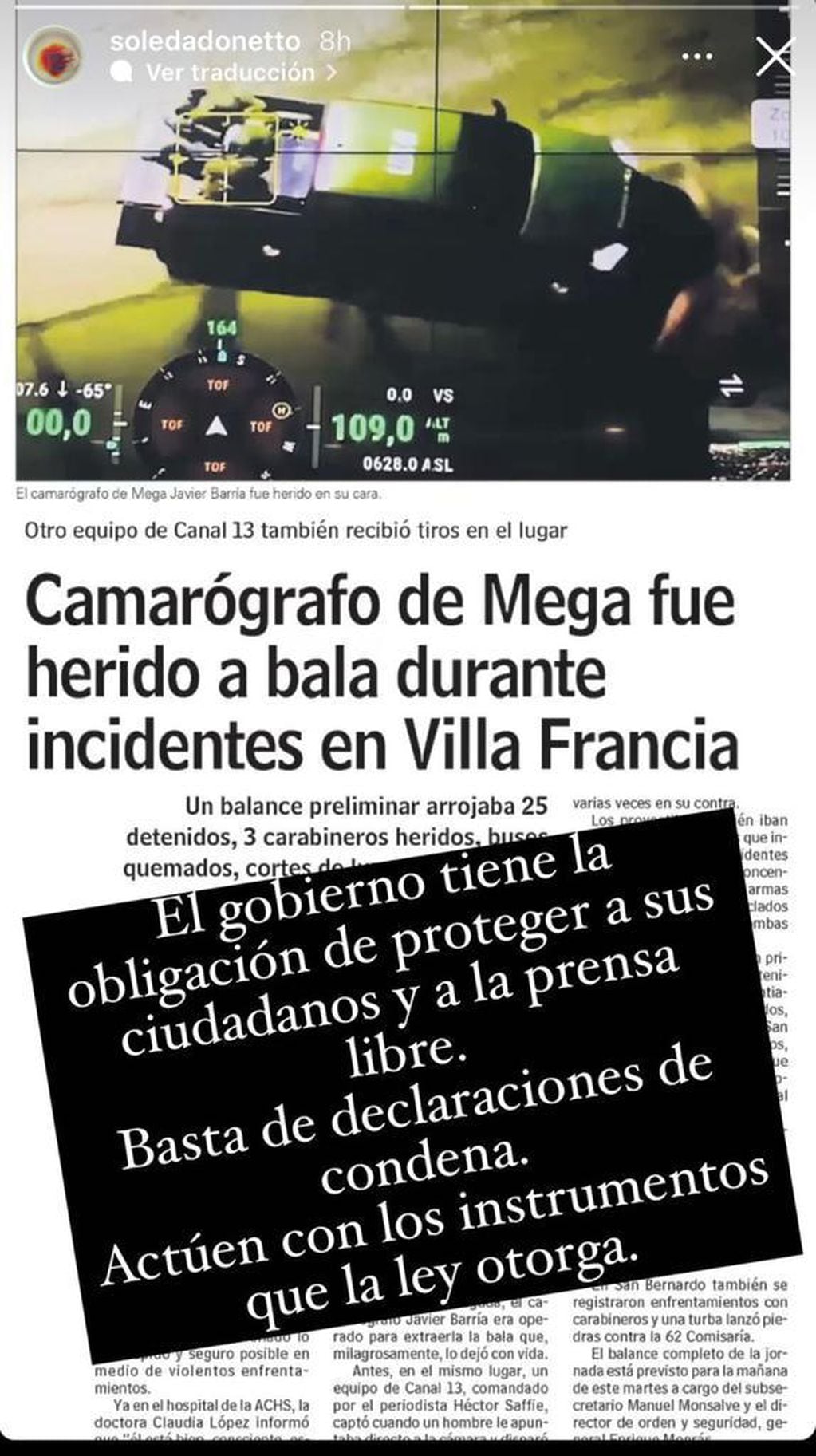 Soledad Onetto condenó ataque a camarógrafo de Mega y realizó un llamado a las autoridades: “Basta”