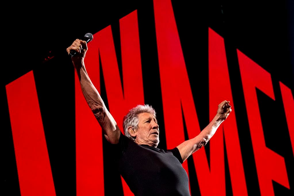 Roger Waters performs at Barclays Arena in Hamburg, Germany, on Sunday, May 7, 2023, to kick off his "This Is Not A Drill" tour of Germany. (Daniel Bockwoldt/dpa via AP)