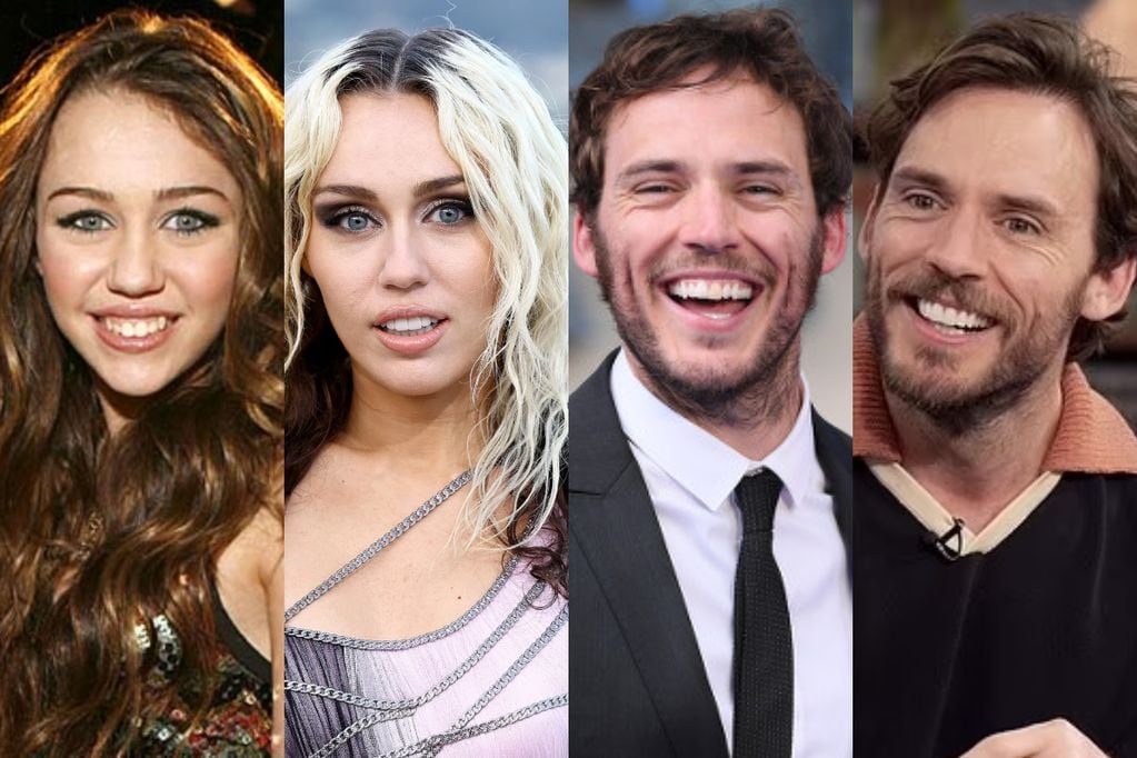 ¿Por qué las carillas dentales de los famosos están generado debate en TikTok?. Eb la foto, el antes y después de Miley Cyrus y Sam Claflin.