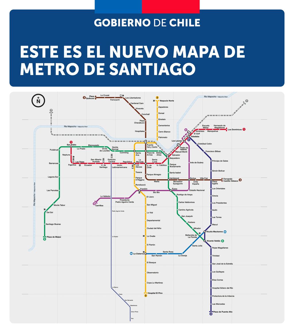 Así queda el mapa con la futura Línea 7 de Metro de Santiago. Foto: Ministerio de Transportes.