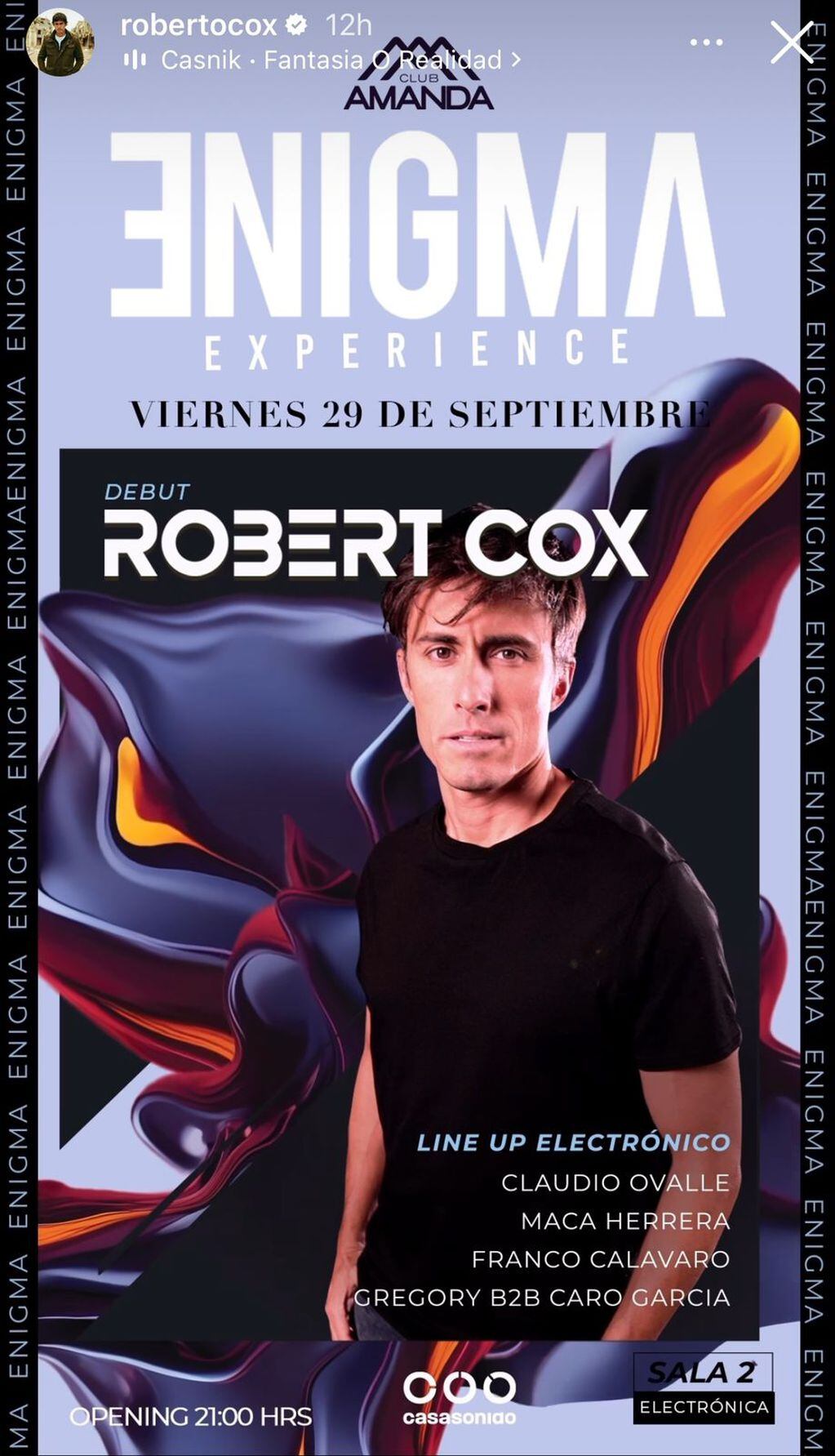 Roberto Cox debutará como DJ con su nombre artístico, "Robert Cox".
