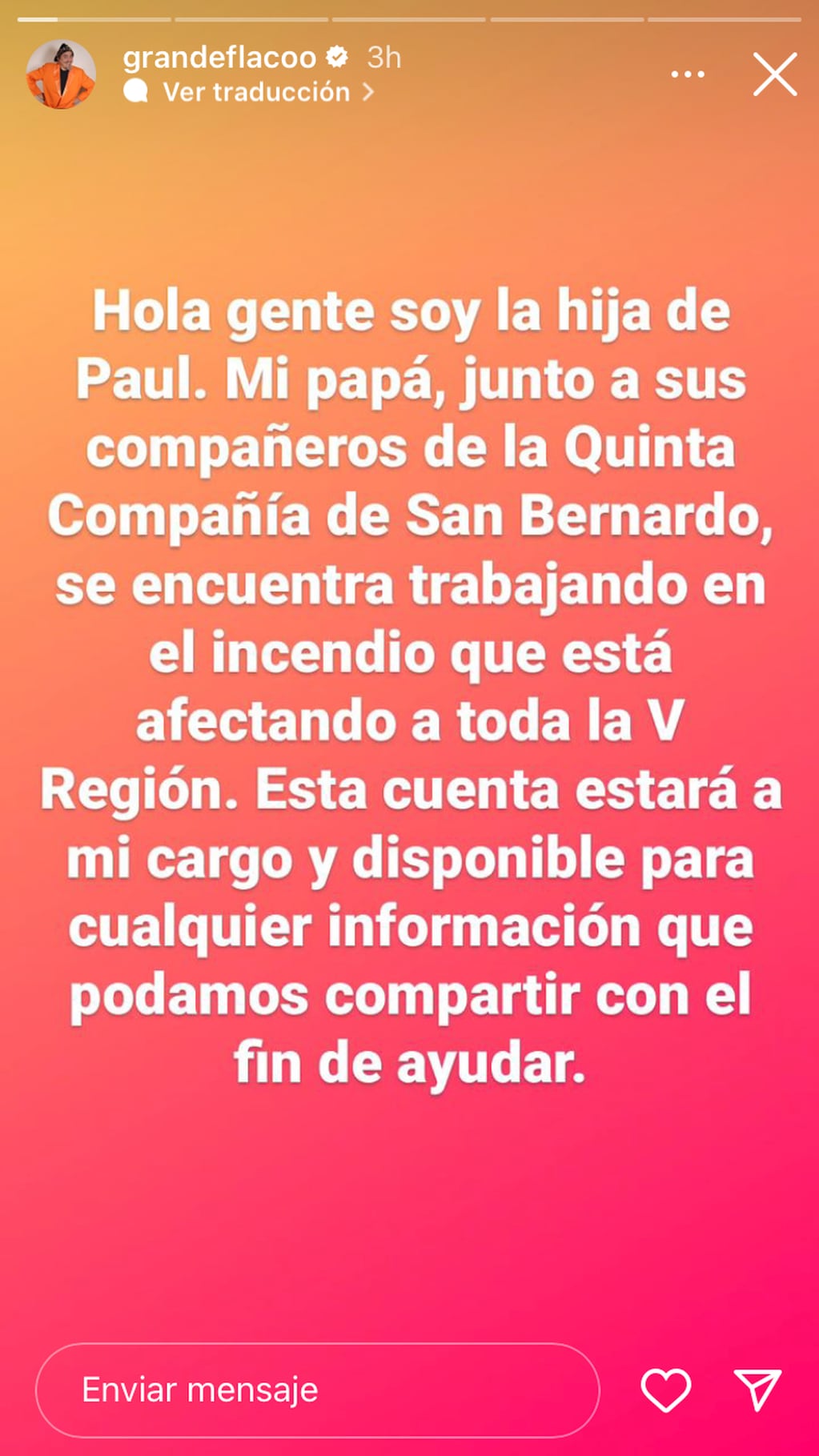Paul Vásquez, “El Flaco”, se sumó a las labores de Bomberos en la región de Valparaíso