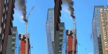 Impactantes imágenes: grúa colapsó a gran altura e impactó un edificio en Nueva York