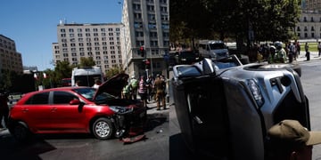 Accidente de tránsito: automóvil terminó volcado frente a La Moneda