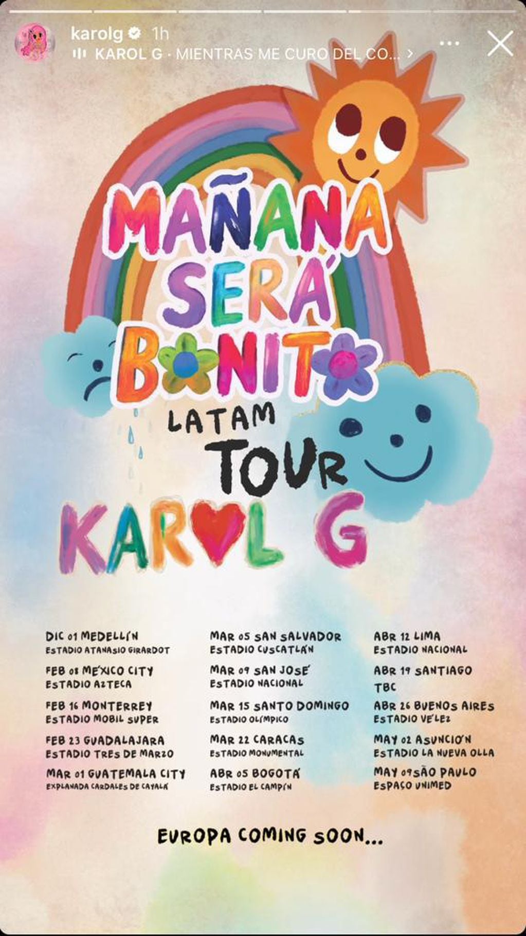 Karol G confirma su regreso a Chile con su gira “Mañana será bonito”