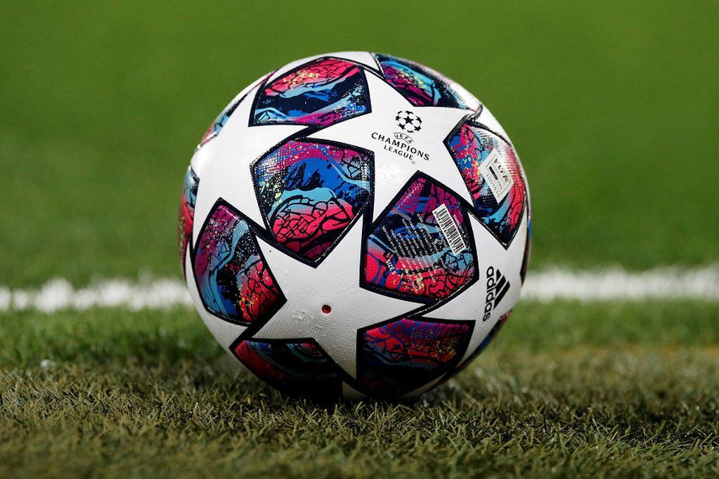 FILE PHOTO: Soccer Football - Champions League - Round of 16 Second Leg - Liverpool v Atletico Madrid - Anfield, Liverpool, Britain - March 11, 2020  General view of a match ball on the pitch before the match   REUTERS/Phil Noble/File Photo