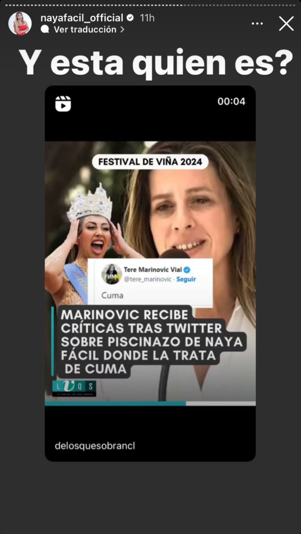 “¿Y esta quién es?”: el controvertido round entre Teresa Marinovic y Naya Fácil en las redes sociales. Foto: Naya Fácil / Instagram.