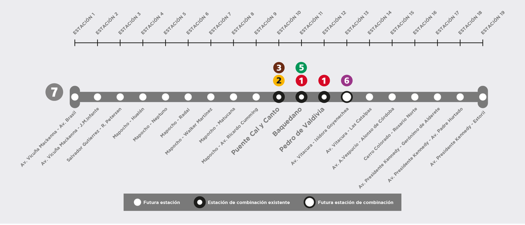 Así queda el mapa con la futura Línea 7 de Metro de Santiago. Foto: Metro.