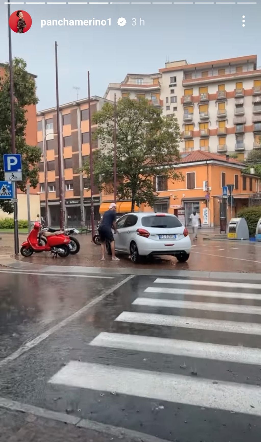 La sorpresiva lluvia que vivió Pancha Merino en Italia.