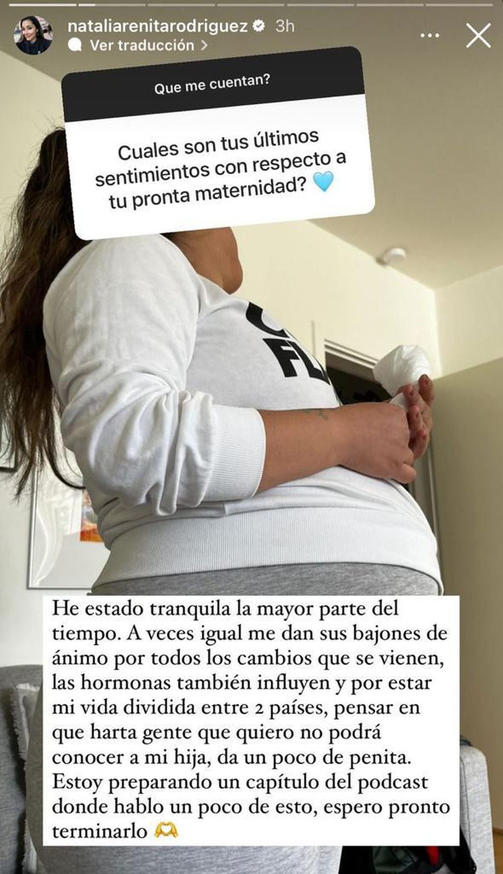 Natalia “Arenita” Rodríguez se sinceró sobre su estado anímico en el último trimestre de su embarazo