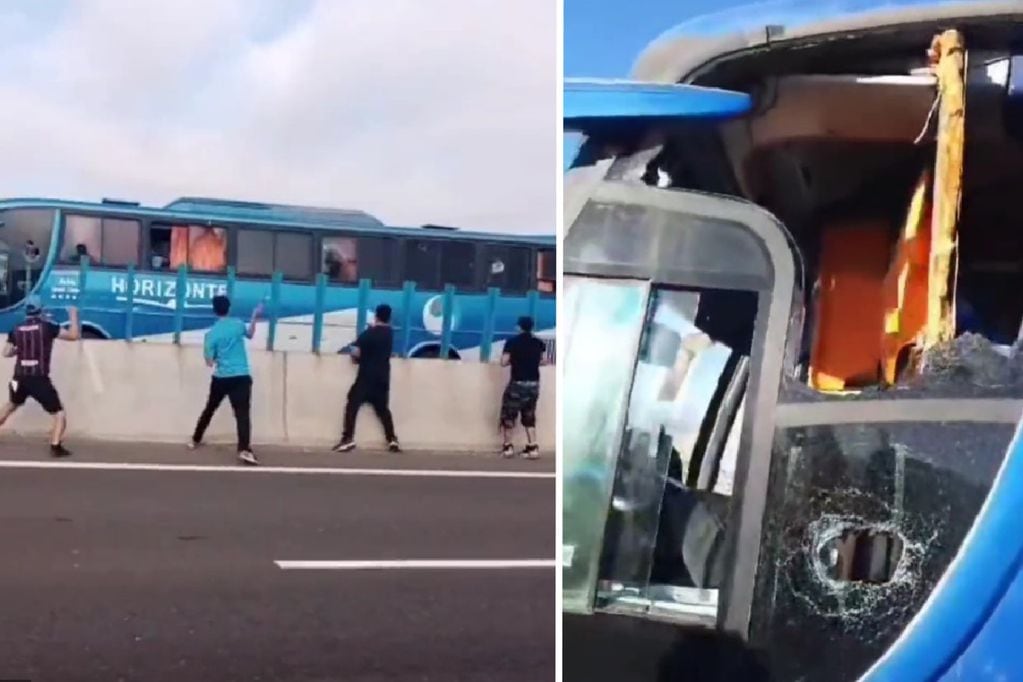 El bus resultó con serios daños producto del ataque en Iquique.
