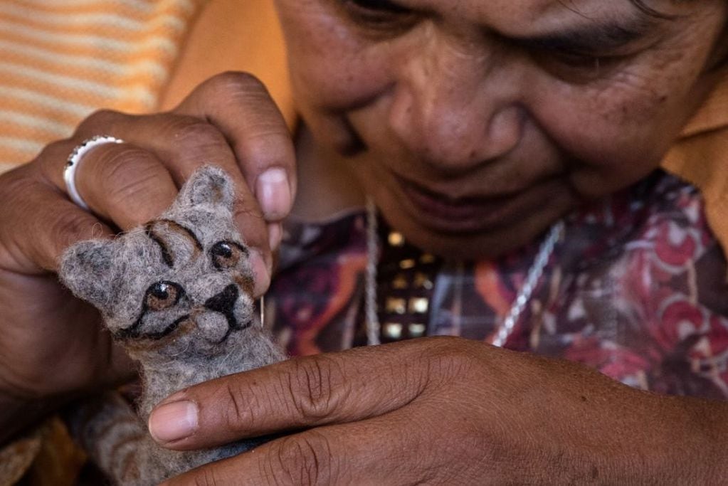 Mujer en Ayquina trabaja en artesanía del gato. FOTO: Nicolás Lagos
