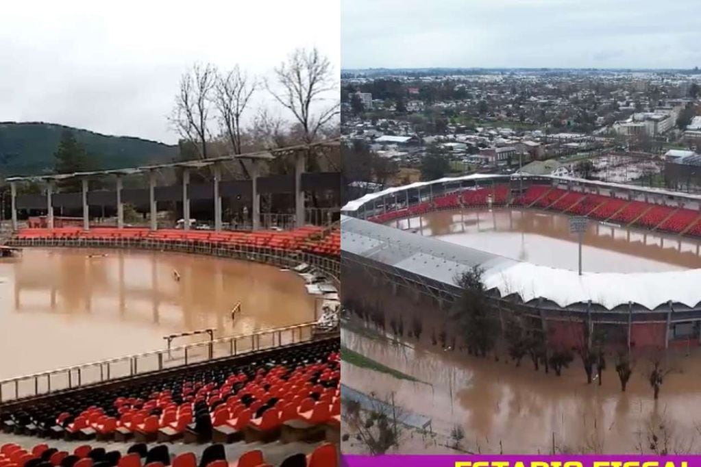 El Estadio Fiscal de Talca quedó totalmente bajo el agua.
